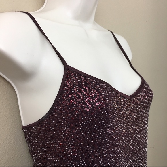 Express Burgundy Sequin Camisole Tank Top - Picture 7 of 16